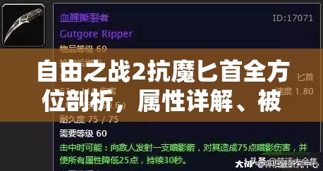 自由之战2抗魔匕首全方位剖析，属性详解、被动图鉴及资源管理策略艺术