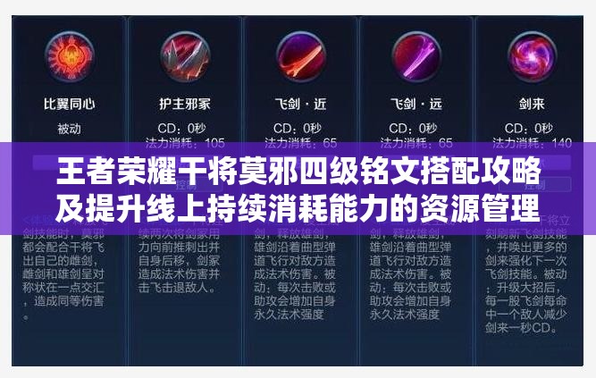 王者荣耀干将莫邪四级铭文搭配攻略及提升线上持续消耗能力的资源管理