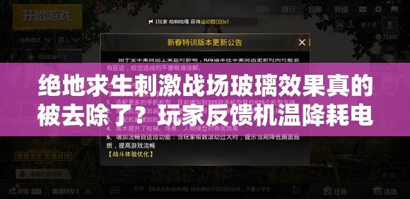 绝地求生刺激战场玻璃效果真的被去除了？玩家反馈机温降耗电减！