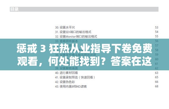 惩戒 3 狂热从业指导下卷免费观看，何处能找到？答案在这里想免费观看惩戒 3 狂热从业指导下卷？途径大揭秘惩戒 3 狂热从业指导下卷免费观看，怎样才能实现？快来了解