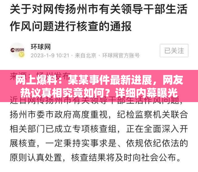 网上爆料：某某事件最新进展，网友热议真相究竟如何？详细内幕曝光